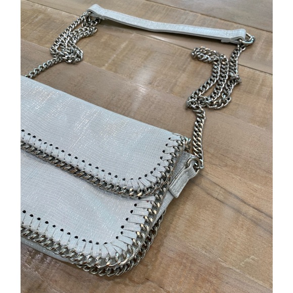 Sondra Roberts Squared white metallic shiny leather silver crossbody purse - Picture 7 of 15